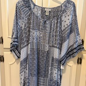 Catherines Blue and White Cuffed Sleeve Blouse